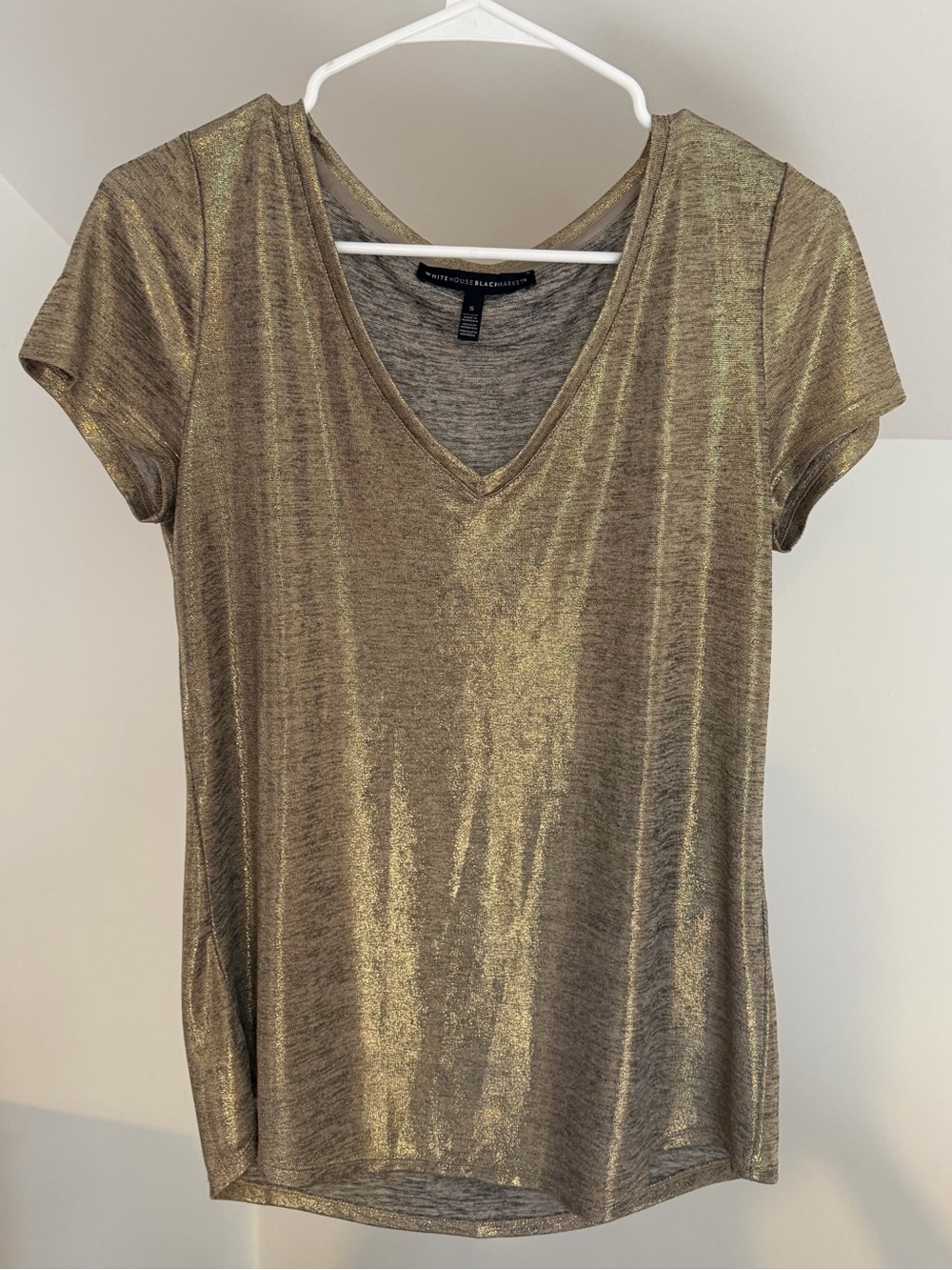 WHBM Shimmery Gold V-Neck Women's Top size S